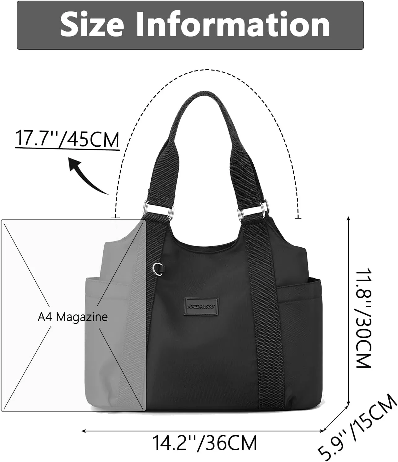 VODIU Nylon Tote Bag for Women Work Shoulder Handbags with Pockets, Everyday Purses for Women Waterproof Hand-bag with Zipper
