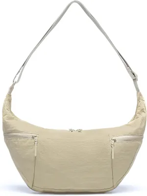 VONAL Nylon Crossbody Bag for Women, Lightweight Shoulder Purse with Zipper, Trendy Crescent Sling Bag with Adjustable Stap