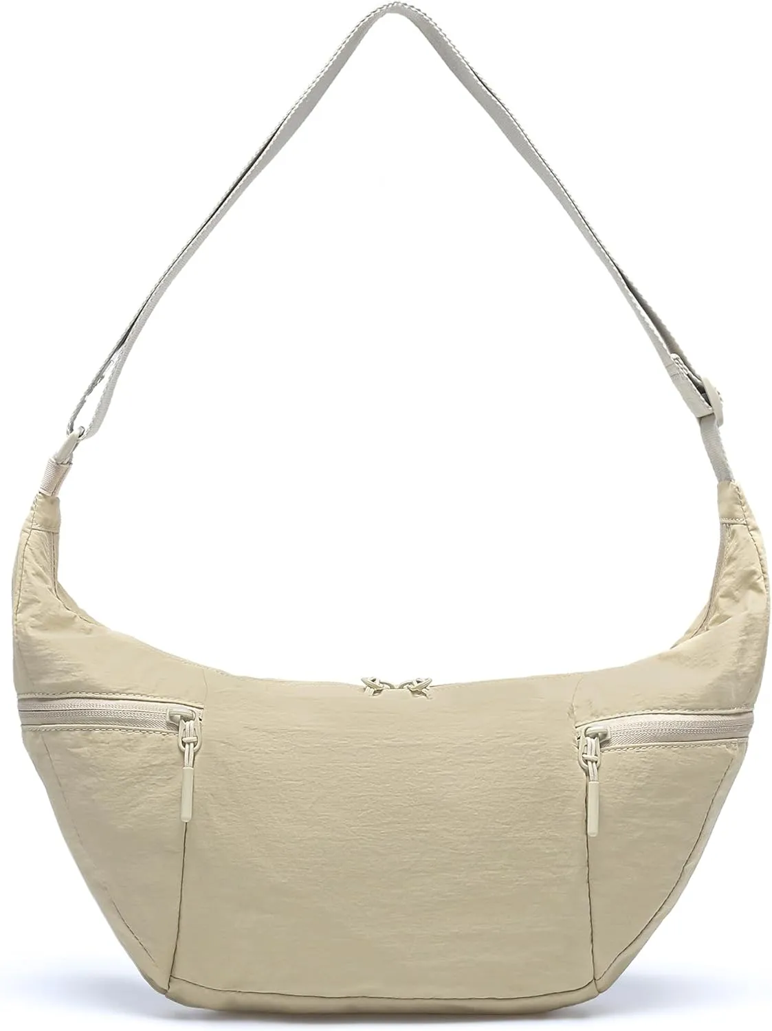 VONAL Nylon Crossbody Bag for Women, Lightweight Shoulder Purse with Zipper, Trendy Crescent Sling Bag with Adjustable Stap