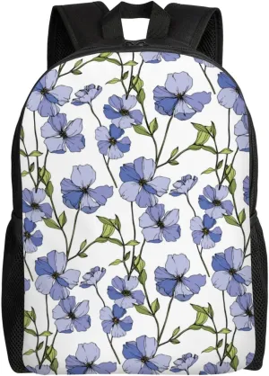 VOSERY Travel Laptop Backpack for Men Women with Adjustable Padded Shoulder Straps, Blue flax flowers Waterproof Backpack with Laptop Sleeve, Computer Backpack Bag Fit 15 Inch Laptop