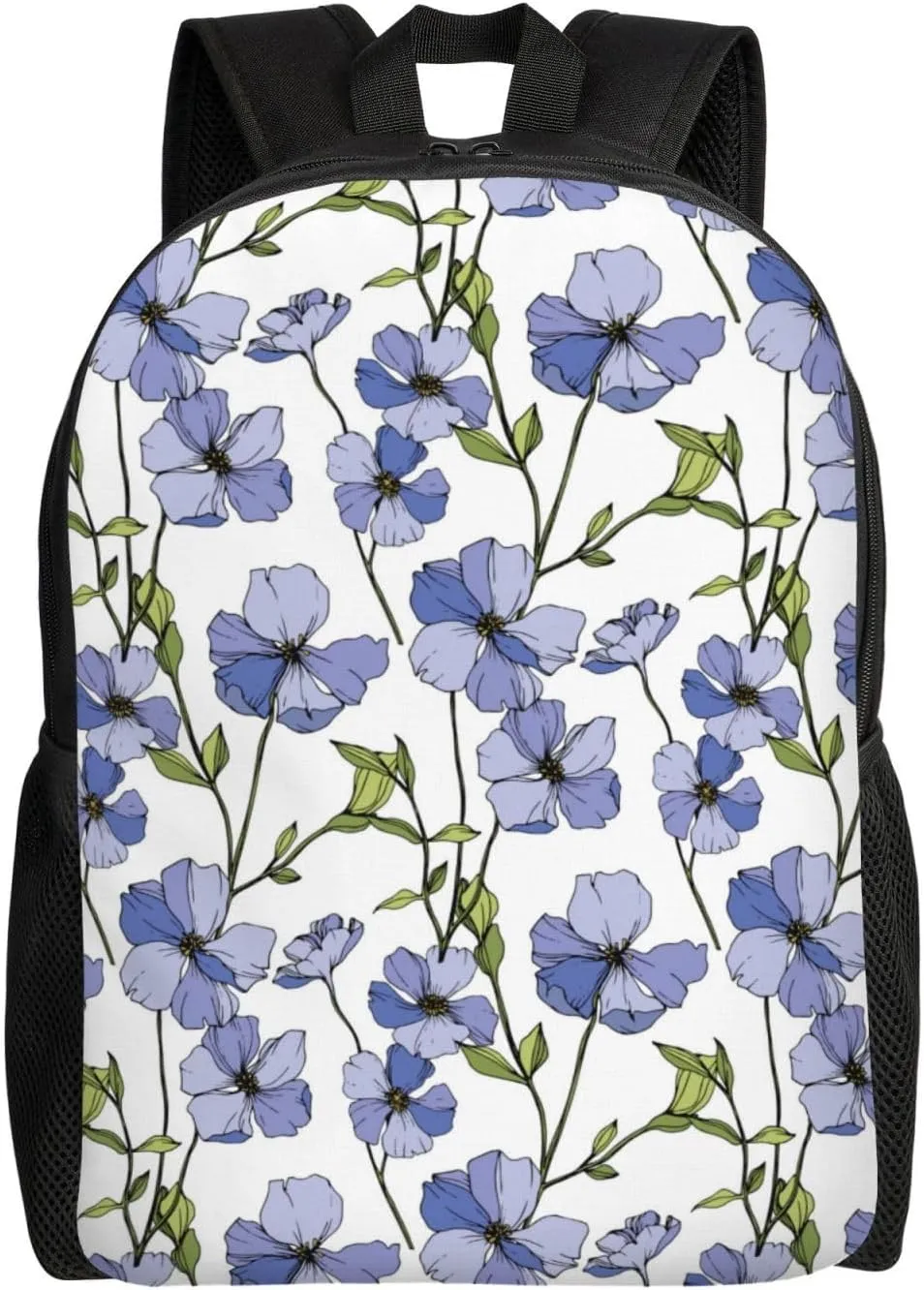 VOSERY Travel Laptop Backpack for Men Women with Adjustable Padded Shoulder Straps, Blue flax flowers Waterproof Backpack with Laptop Sleeve, Computer Backpack Bag Fit 15 Inch Laptop