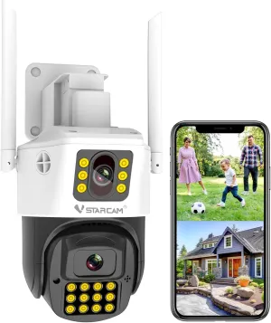 VSTARCAM 2MP Dual Lens Security Camera Outdoor, Dual Lens WiFi Camera,Motion Detection,Auto Tracking,Two Way Talk, Wired 360° Surveillance Dual Lens Camera, Full Color& Infrared Vision