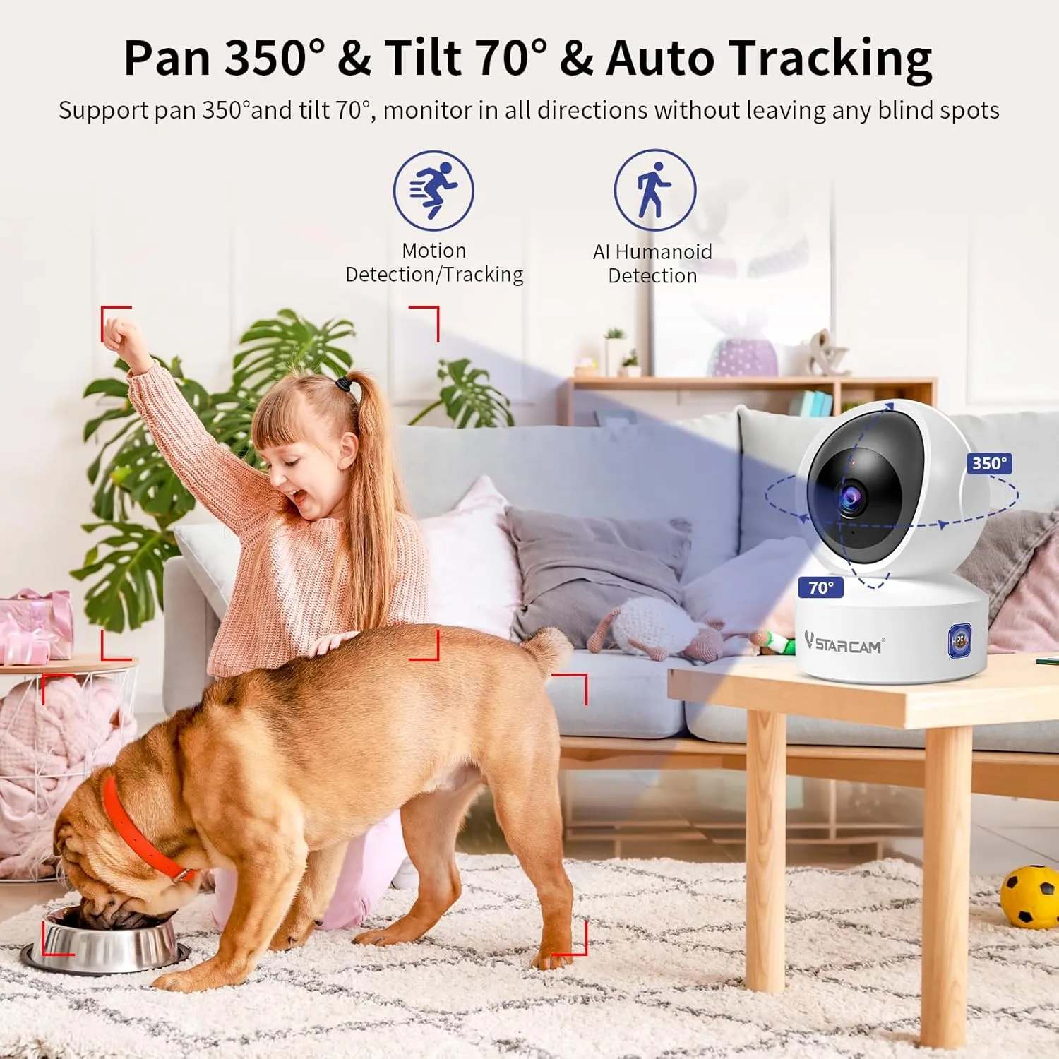 VSTARCAM Indoor Security Camera,2K HD WiFi Camera,Baby Camera,360° PTZ Camera,Dog Camera,Pet Camera,Baby Monitor,Night Vision,2-Way Audio,Hybrid Zoom,2.4G WiFi Camera (Indoor Camera CS49)