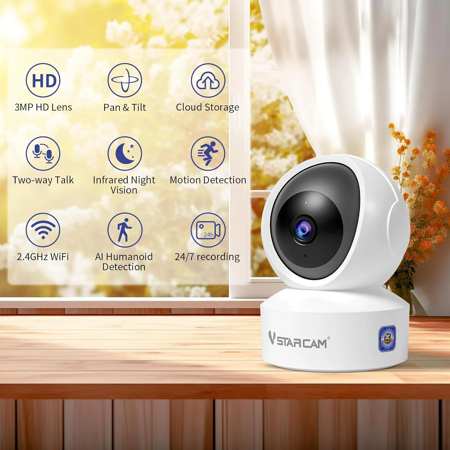 VSTARCAM Indoor Security Camera,2K HD WiFi Camera,Baby Camera,360° PTZ Camera,Dog Camera,Pet Camera,Baby Monitor,Night Vision,2-Way Audio,Hybrid Zoom,2.4G WiFi Camera (Indoor Camera CS49)