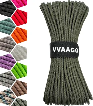 VVAAGG 1000lb Paracord Rope 200FT, 4mm Utility Parachute Cord Heavy Duty 12 Strand Nylon Rope for Climbing Camping, Tent, Clothsline, Outdoor Hiking, Fishing (Army Green, 200FT)