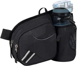 Waist Bag Women Men With Bottle Holder Hiking Belt Bum Bags Running Walking(Black)