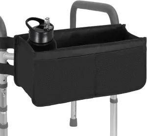Walker Basket for Folding Walker with Cup Holder, Large Capacity Detachable Foldable Walker Storage Bag for Seniors with Never Tipping Over (Black)