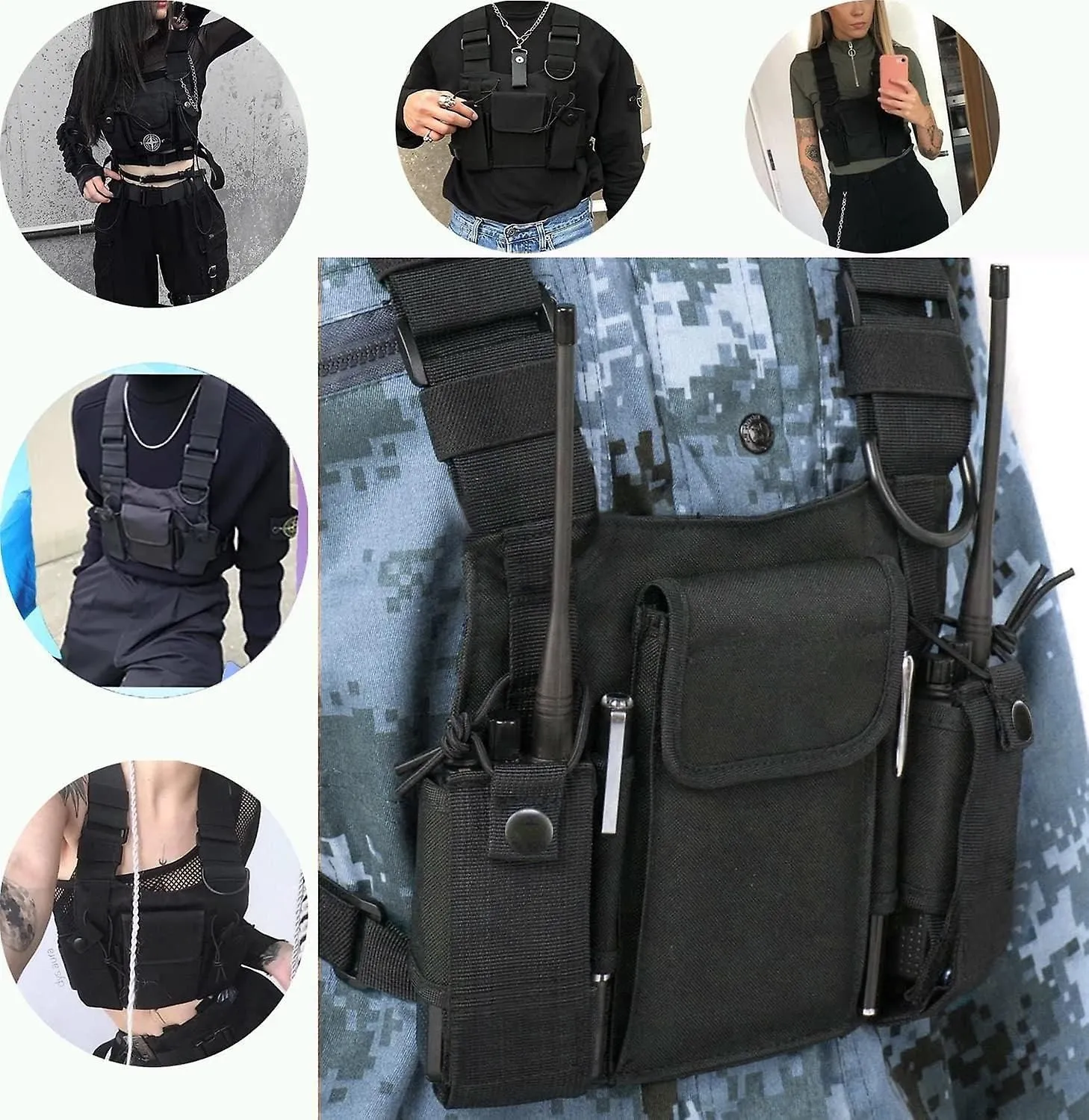 Walkie Talkie Shoulder Chest Pouch Harness Holder Radio Holster Bags Pack Radi