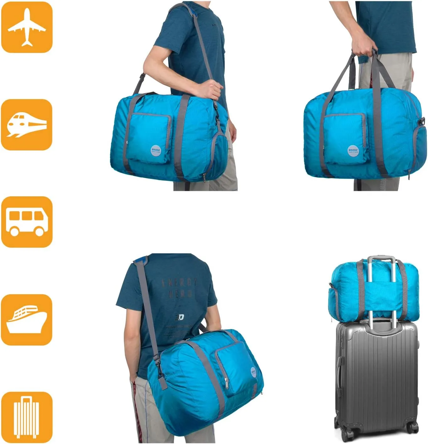 WANDF Foldable Travel Duffel Bag Luggage Sports Gym Water Resistant Nylon