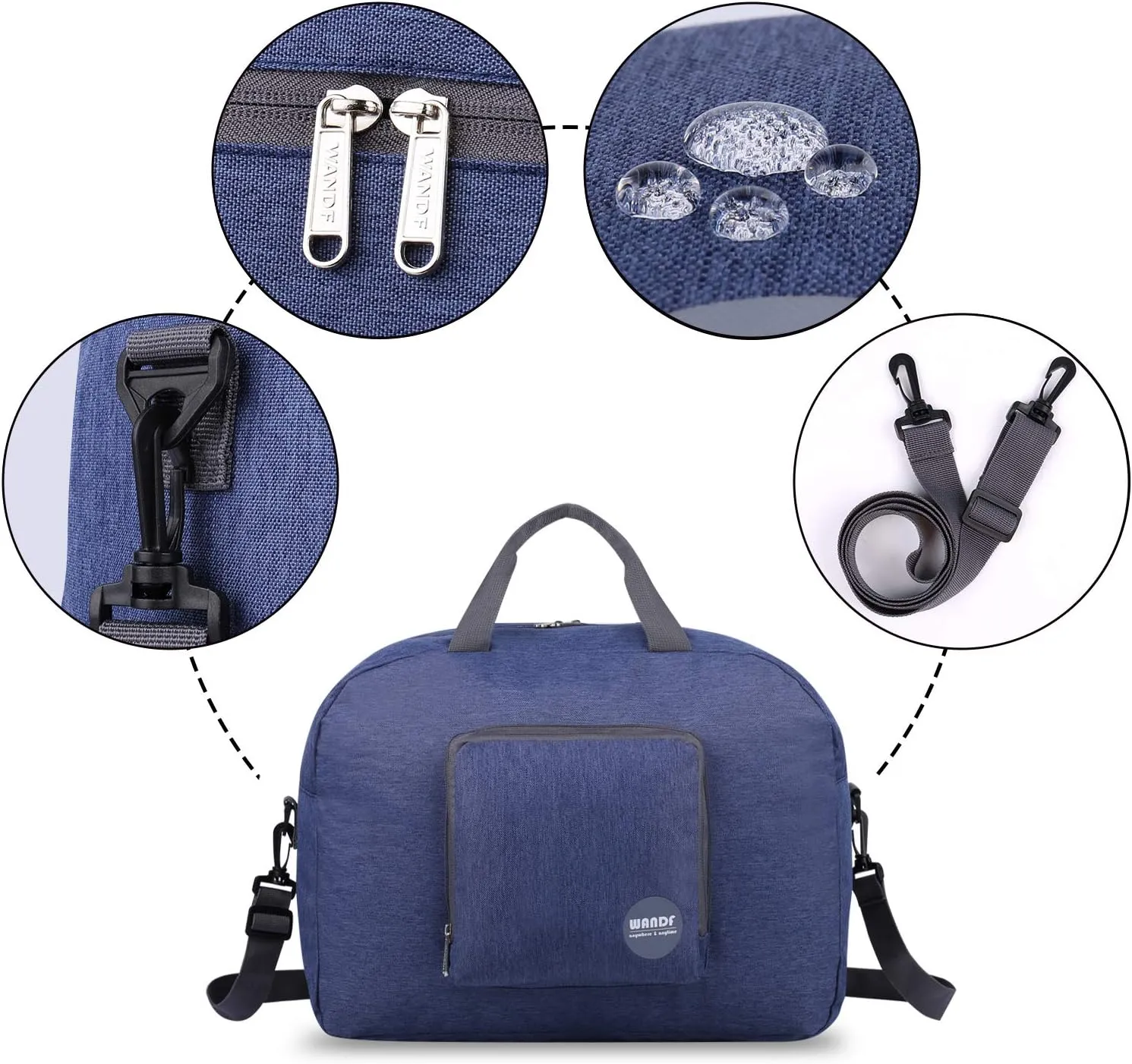 WANDF Foldable Travel Duffel Bag Luggage Sports Gym Water Resistant Nylon