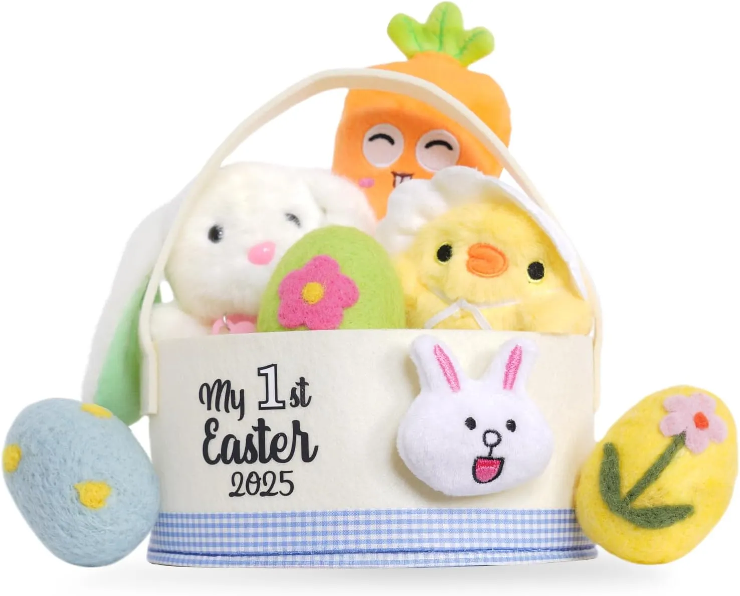 Wangchao Craft Baby Easter Basket 7 Pcs My First Easter Basket for Kids Stuffed Plush Playset Bunny Egg Chick Carrot for Baby Toddler Girls Boys Party Decorations(Easter Basket)