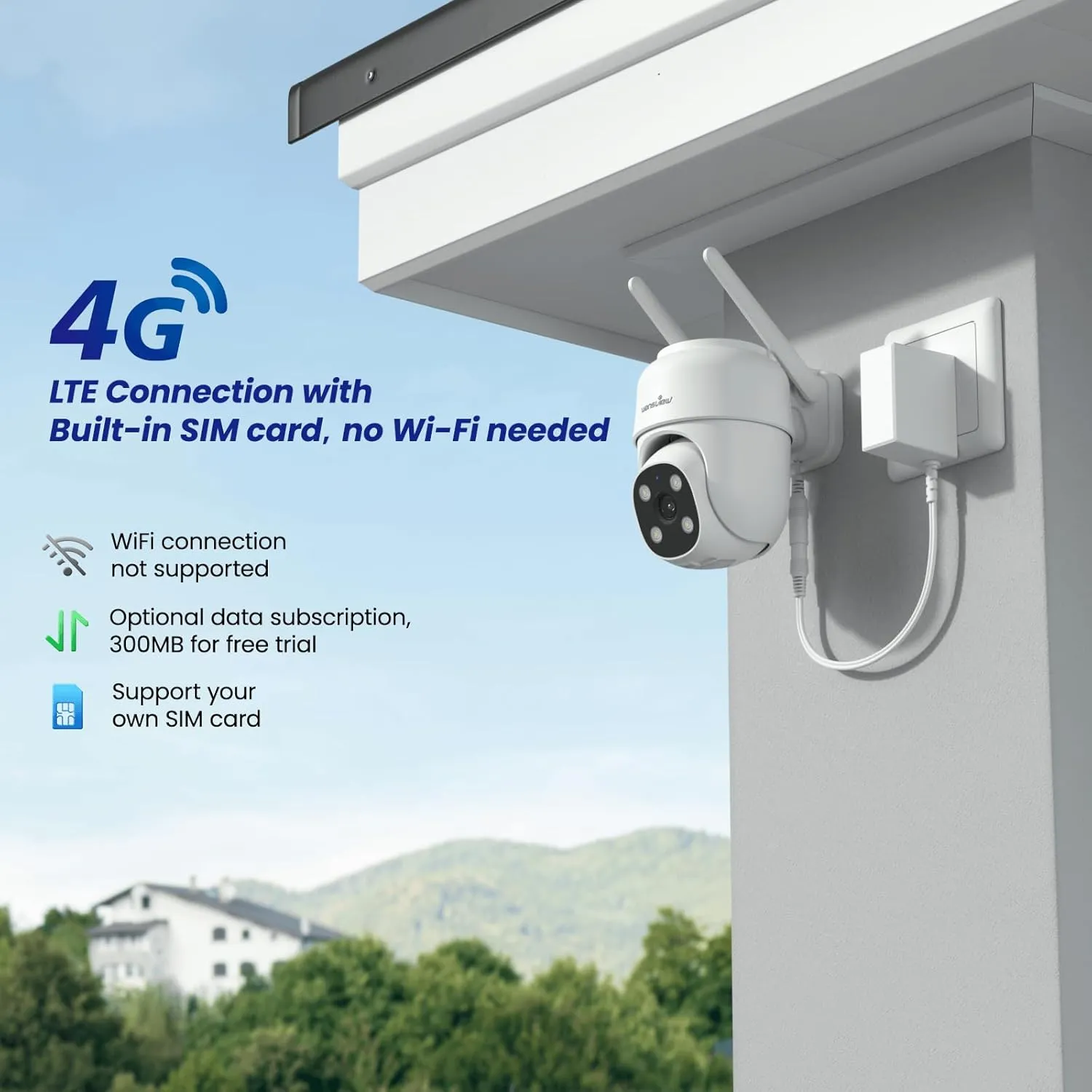 wansview 4G LTE Cellular Security Camera Outdoor - 360° PTZ No WiFi Security Camera, 2K Color Night Vision, 2-Way Audio, 24/7 SD Card Storage(SIM Card Included), Works with Alexa & Google Home, W7-4G