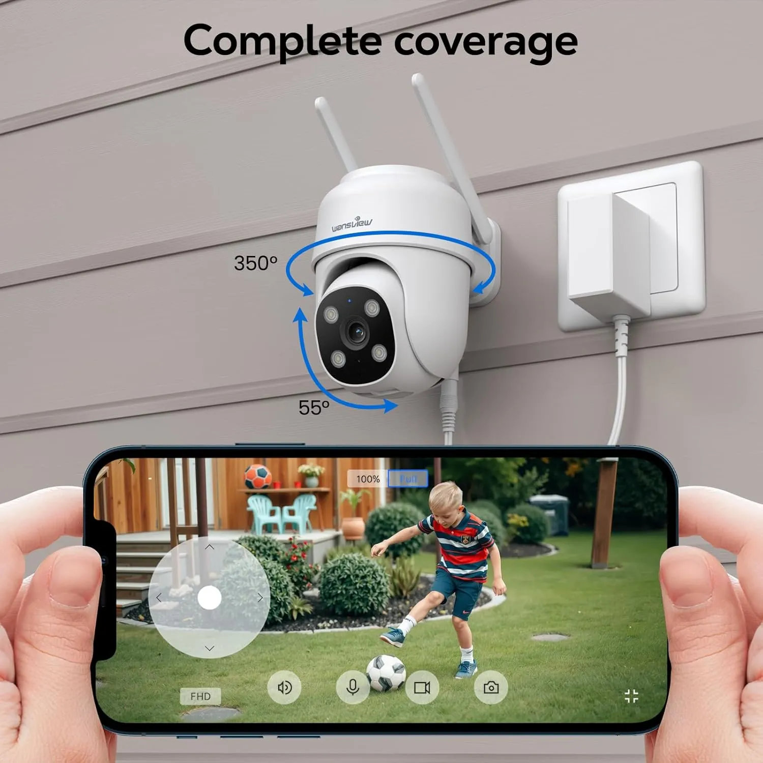 wansview 4G LTE Cellular Security Camera Outdoor - 360° PTZ No WiFi Security Camera, 2K Color Night Vision, 2-Way Audio, 24/7 SD Card Storage(SIM Card Included), Works with Alexa & Google Home, W7-4G