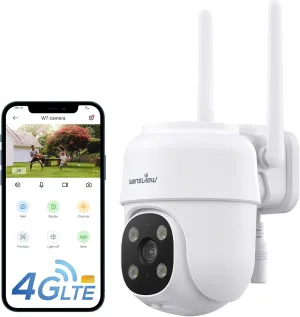 wansview 4G LTE Cellular Security Camera Outdoor - 360° PTZ No WiFi Security Camera, 2K Color Night Vision, 2-Way Audio, 24/7 SD Card Storage(SIM Card Included), Works with Alexa & Google Home, W7-4G