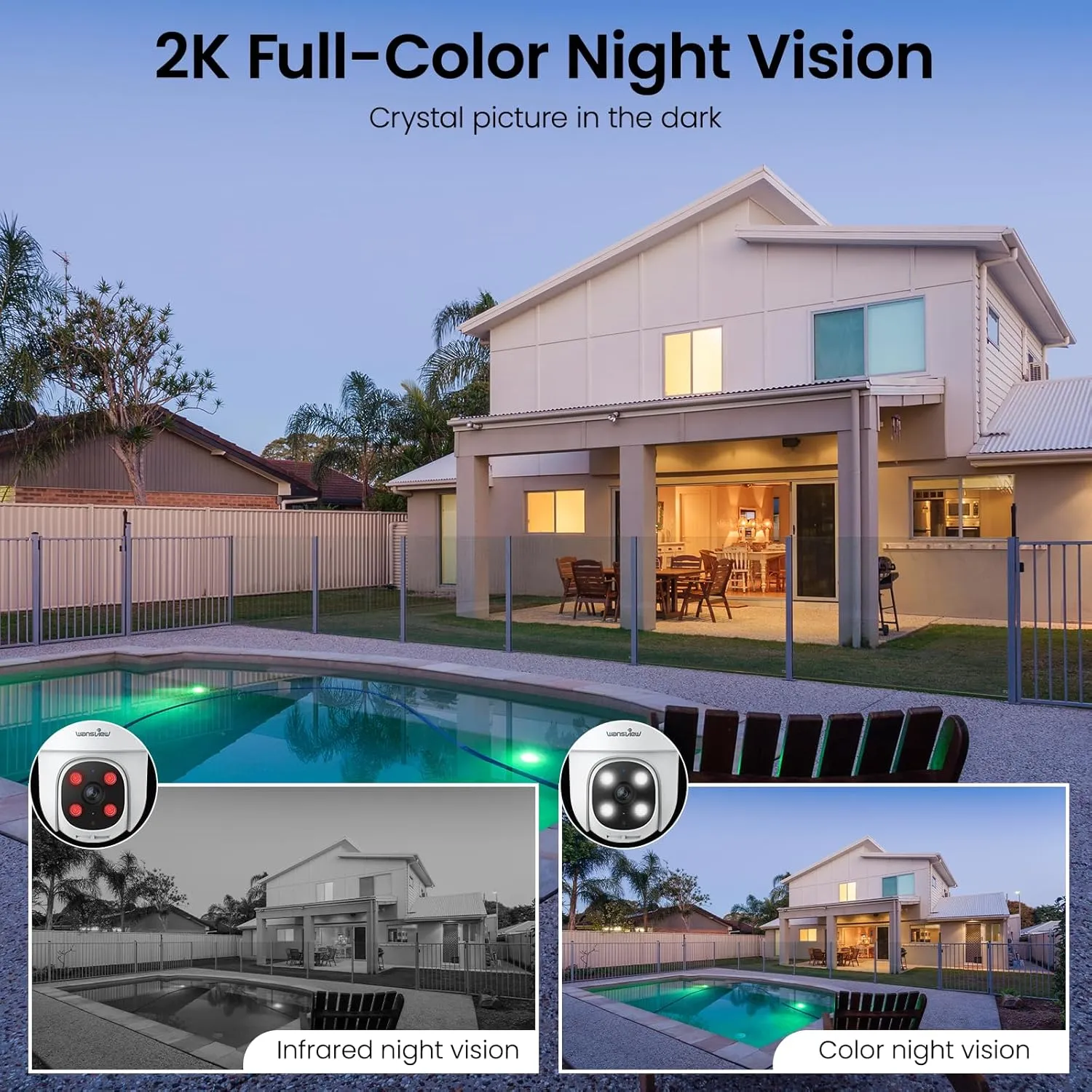 wansview 4G LTE Cellular Security Camera Outdoor - 360° PTZ No WiFi Security Camera, 2K Color Night Vision, 2-Way Audio, 24/7 SD Card Storage(SIM Card Included), Works with Alexa & Google Home, W7-4G