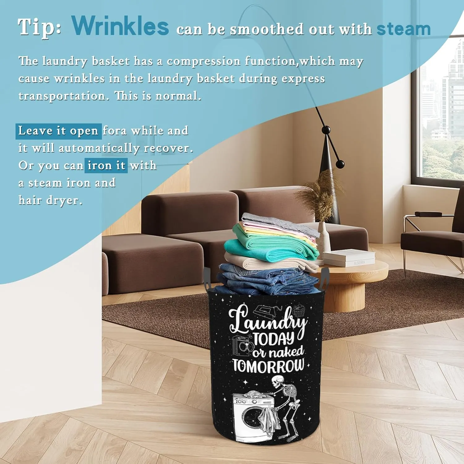 Wash Today Laundry Basket Funny Tote Bag Laundry Hamper Clothes Storage Storage Bucket Toy Organizer Foldable Oxford Cloth For Bathroom/Laundry Storage/Bedroom 16.5x18.9 Inch