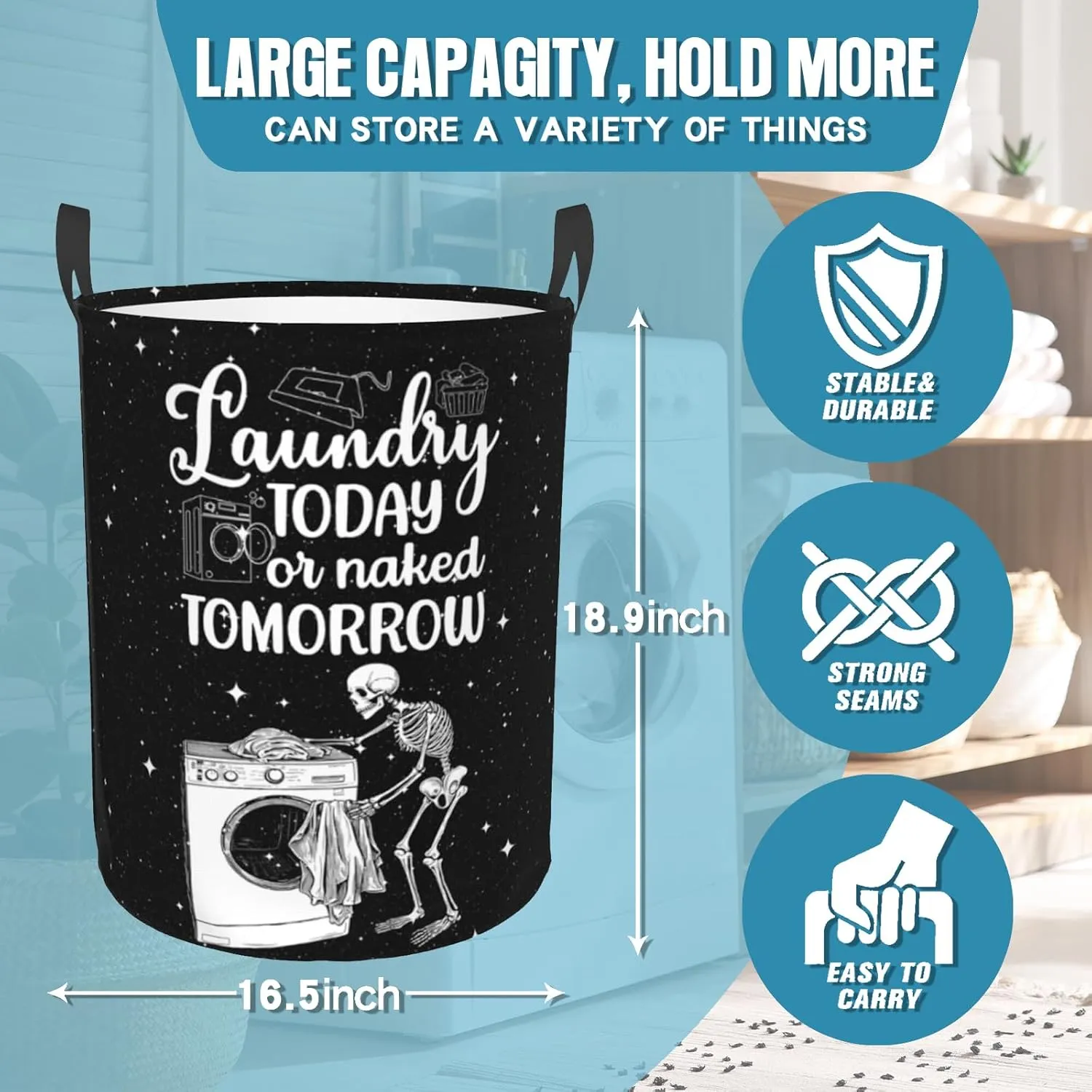 Wash Today Laundry Basket Funny Tote Bag Laundry Hamper Clothes Storage Storage Bucket Toy Organizer Foldable Oxford Cloth For Bathroom/Laundry Storage/Bedroom 16.5x18.9 Inch