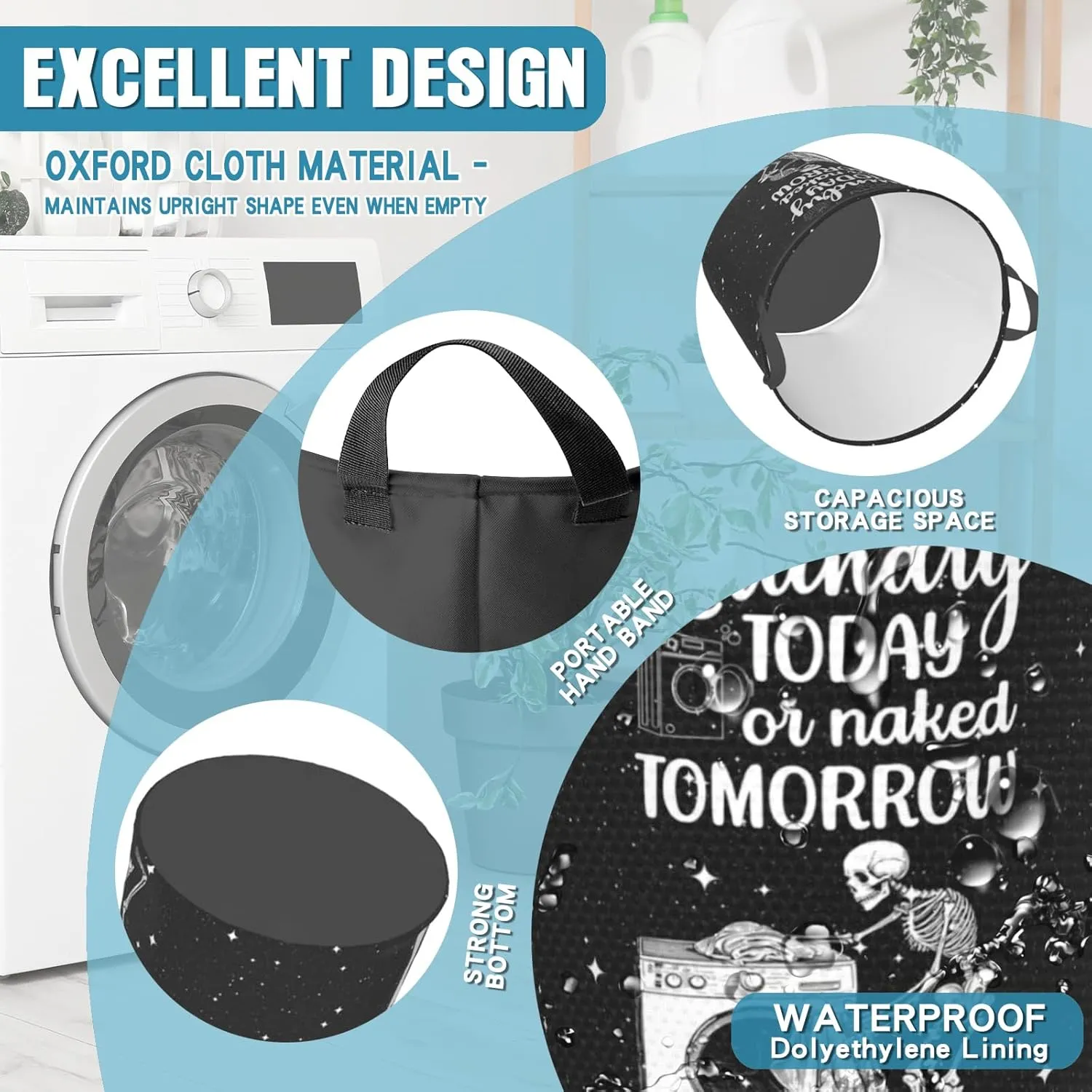 Wash Today Laundry Basket Funny Tote Bag Laundry Hamper Clothes Storage Storage Bucket Toy Organizer Foldable Oxford Cloth For Bathroom/Laundry Storage/Bedroom 16.5x18.9 Inch