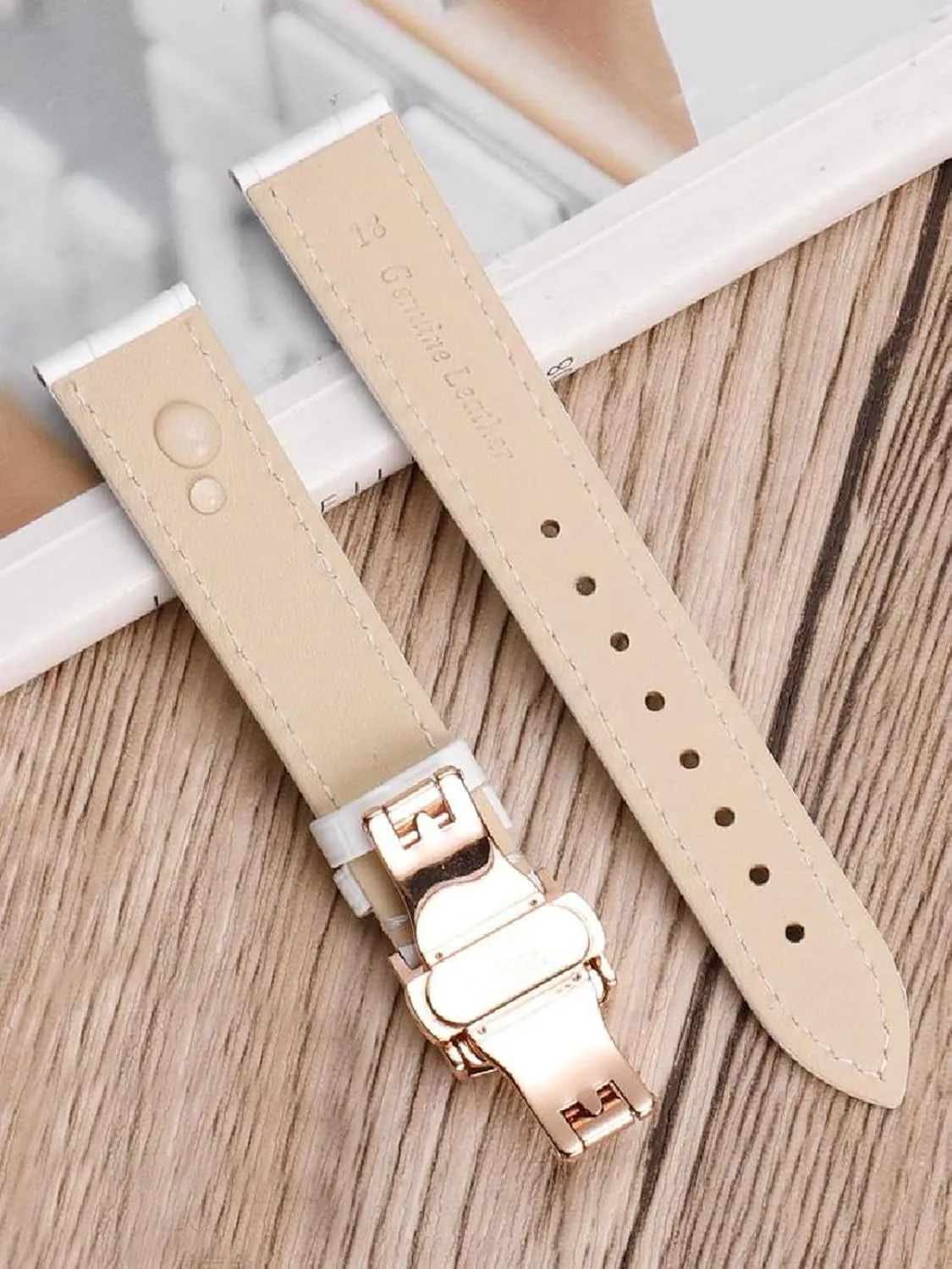 Watch Strap Women's Genuine Leather Watchband with Pin Buckle White 10-22mm