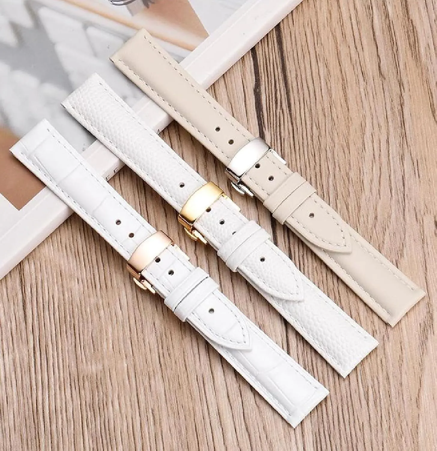 Watch Strap Women's Genuine Leather Watchband with Pin Buckle White 10-22mm