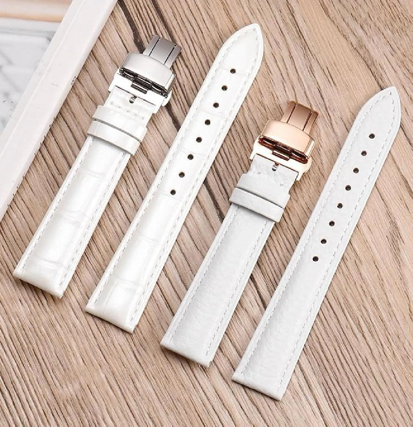 Watch Strap Women's Genuine Leather Watchband with Pin Buckle White 10-22mm