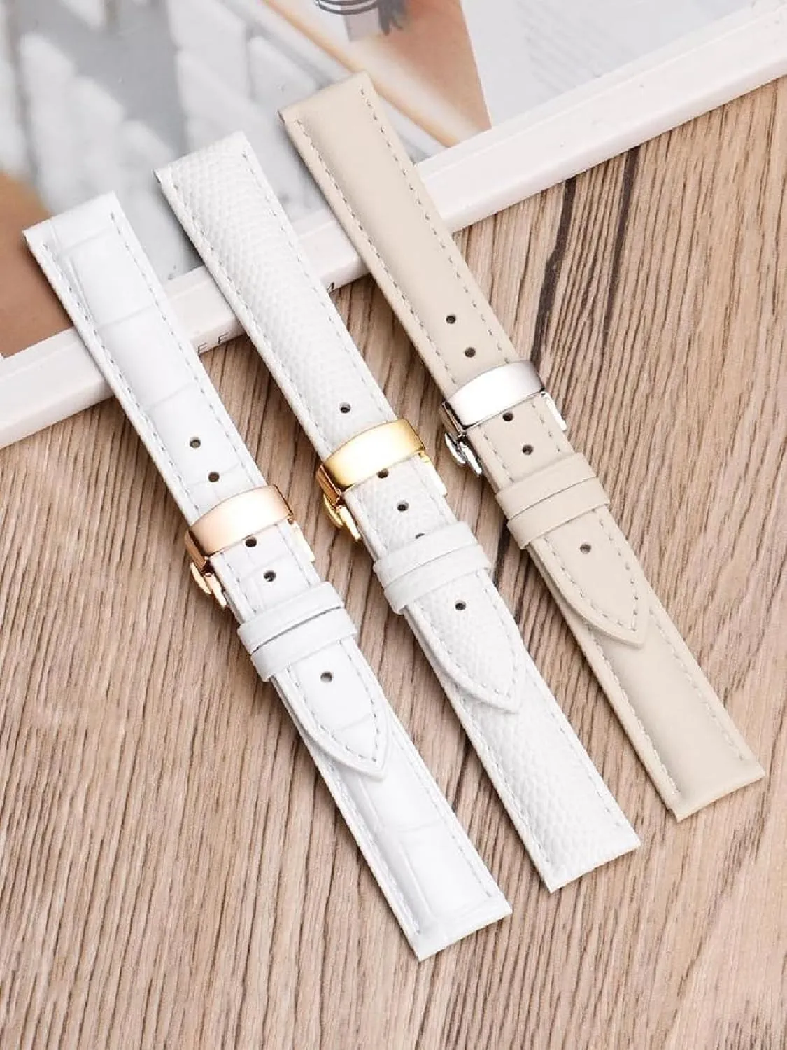 Watch Strap Women's Genuine Leather Watchband with Pin Buckle White 10-22mm
