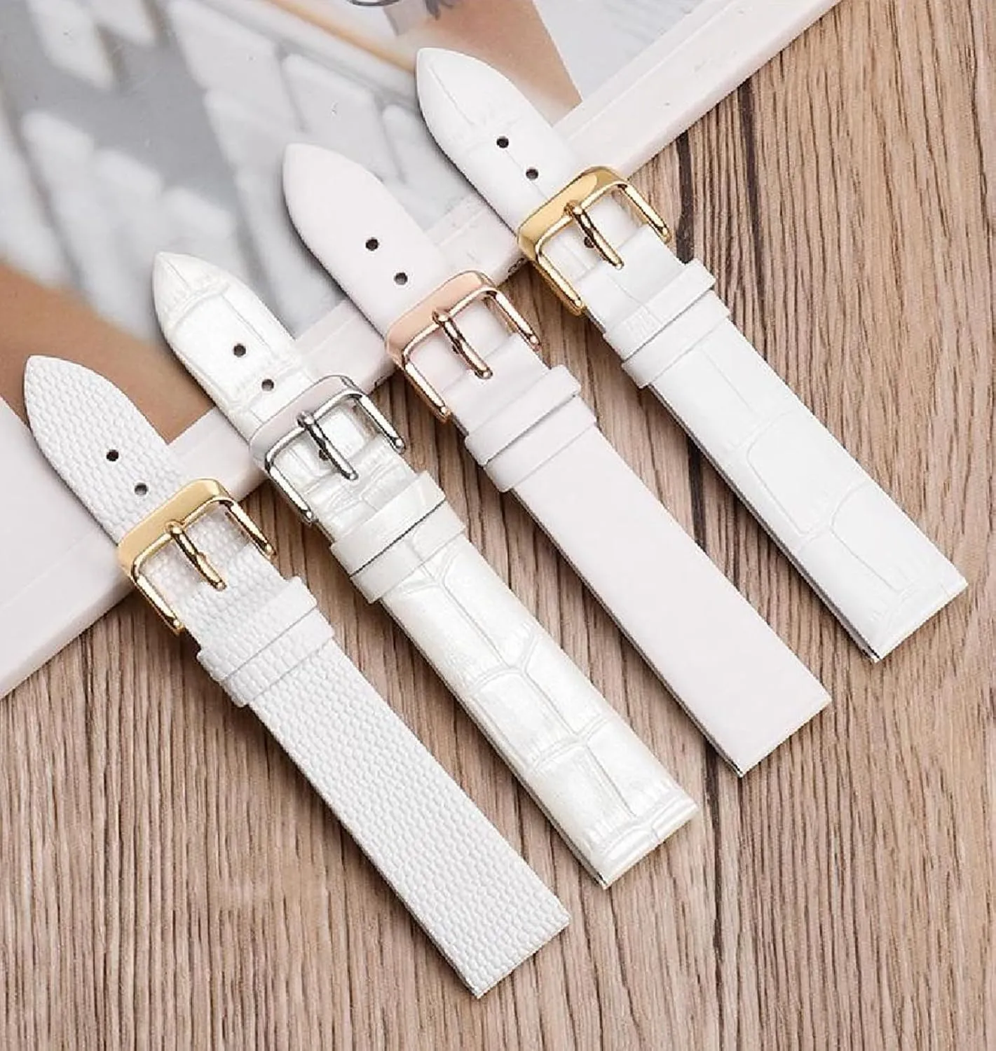 Watch Strap Women's Genuine Leather Watchband with Pin Buckle White 10-22mm