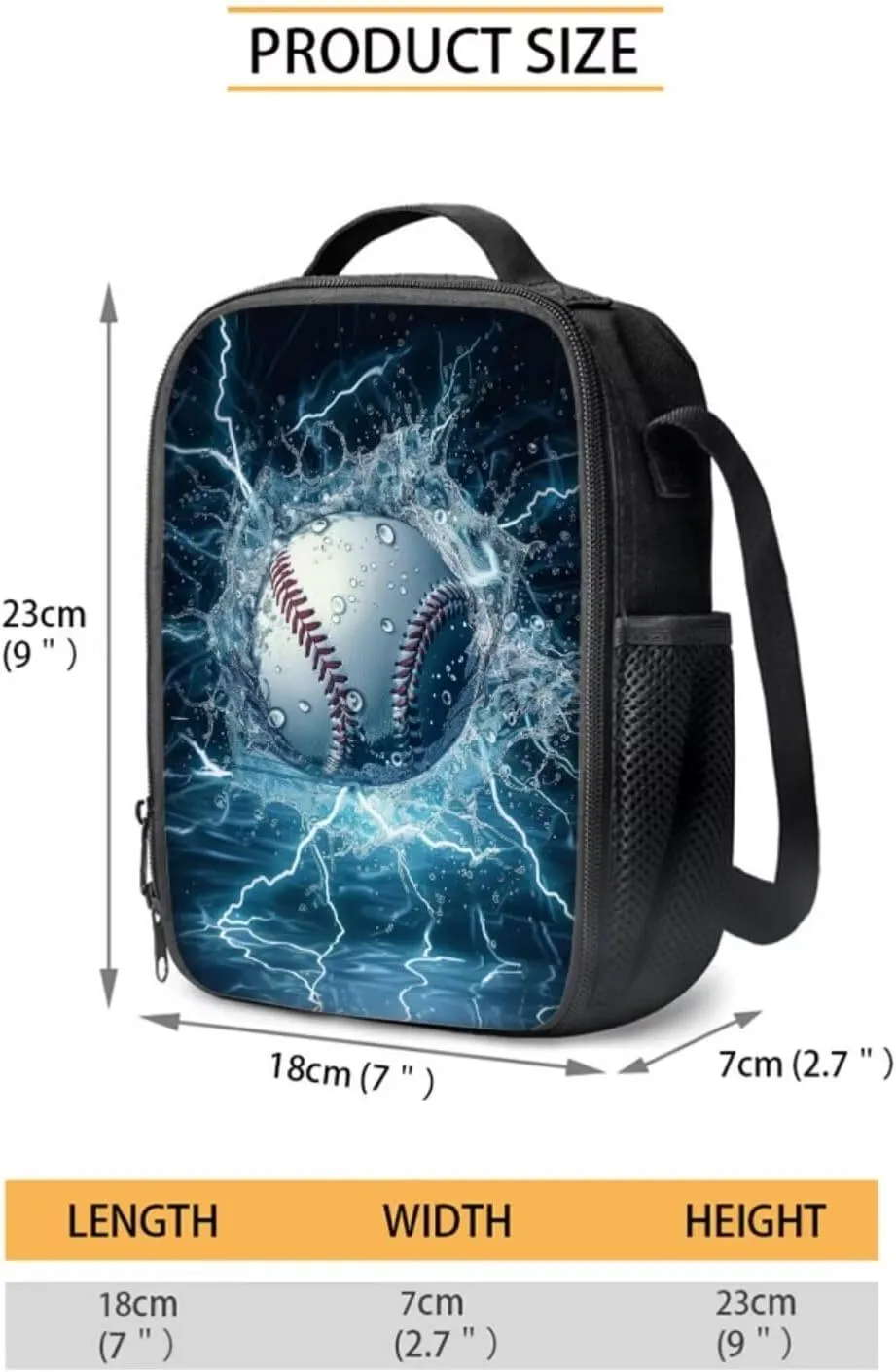 Water Baseball Bookbag With Lunch Box for Boys 7-10/10-12 Kids School Backpack Set Middle High School Bag Insulated Tote Lunchbag Pencil Case Set 3 In 1 Casual Daypack Rucksack Blue