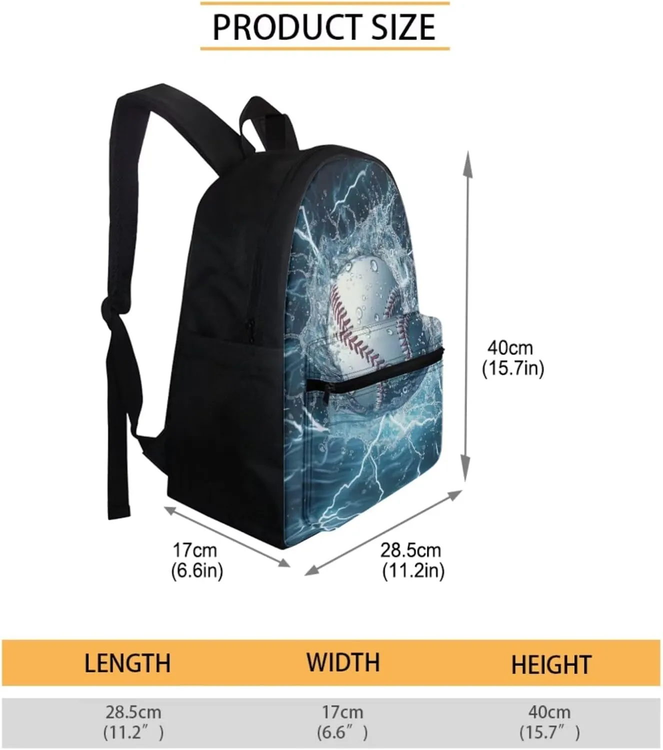 Water Baseball Bookbag With Lunch Box for Boys 7-10/10-12 Kids School Backpack Set Middle High School Bag Insulated Tote Lunchbag Pencil Case Set 3 In 1 Casual Daypack Rucksack Blue