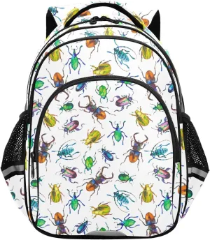 Watercolor Beetles Backpack for Kids Elementary School Bag Boys Girls Bookbag Travel Backpack Daypack