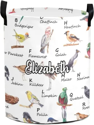 Watercolor bird alphabet Personalized Waterproof Foldable Laundry Basket Bag with Handle, Custom Collapsible Clothes Hamper Storage Bin for Toys Laundry Dorm Travel Bathroom