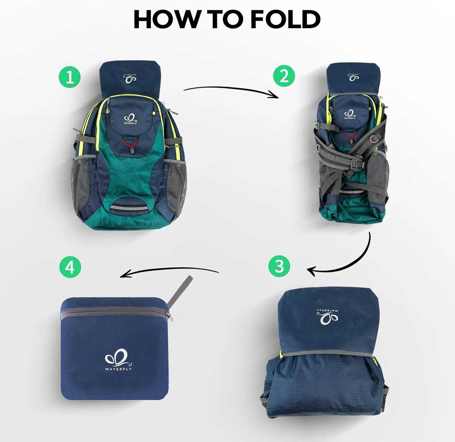 WATERFLY Lightweight Packable Hiking Backpack: 30L Foldable Travel Daypack Ultralight Camping Day Pack for Woman Man