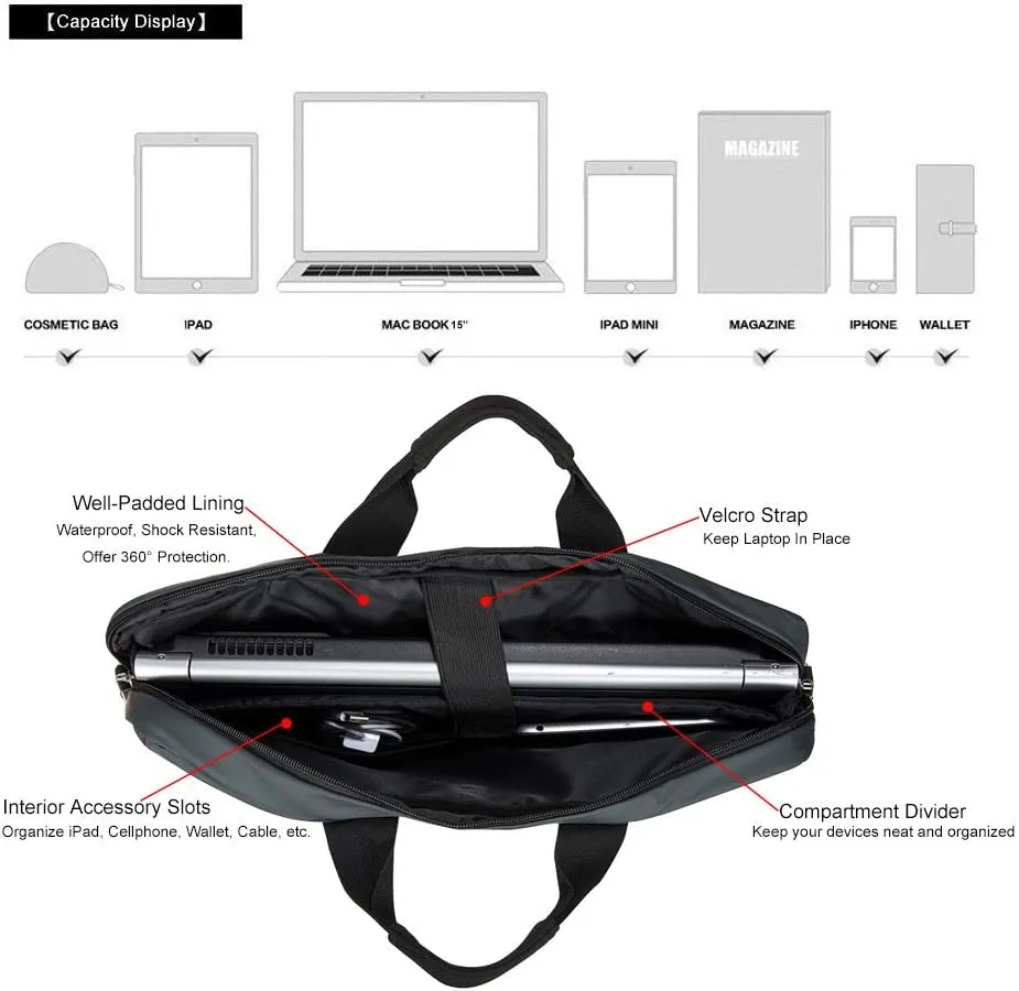 Waterproof Laptop Shoulder Bag for Acer Aspire 3/5/7/E 15, Nitro 5/7, Swift 3/5, Chromebook 15, ConceptD, Predator 15.6 Inch