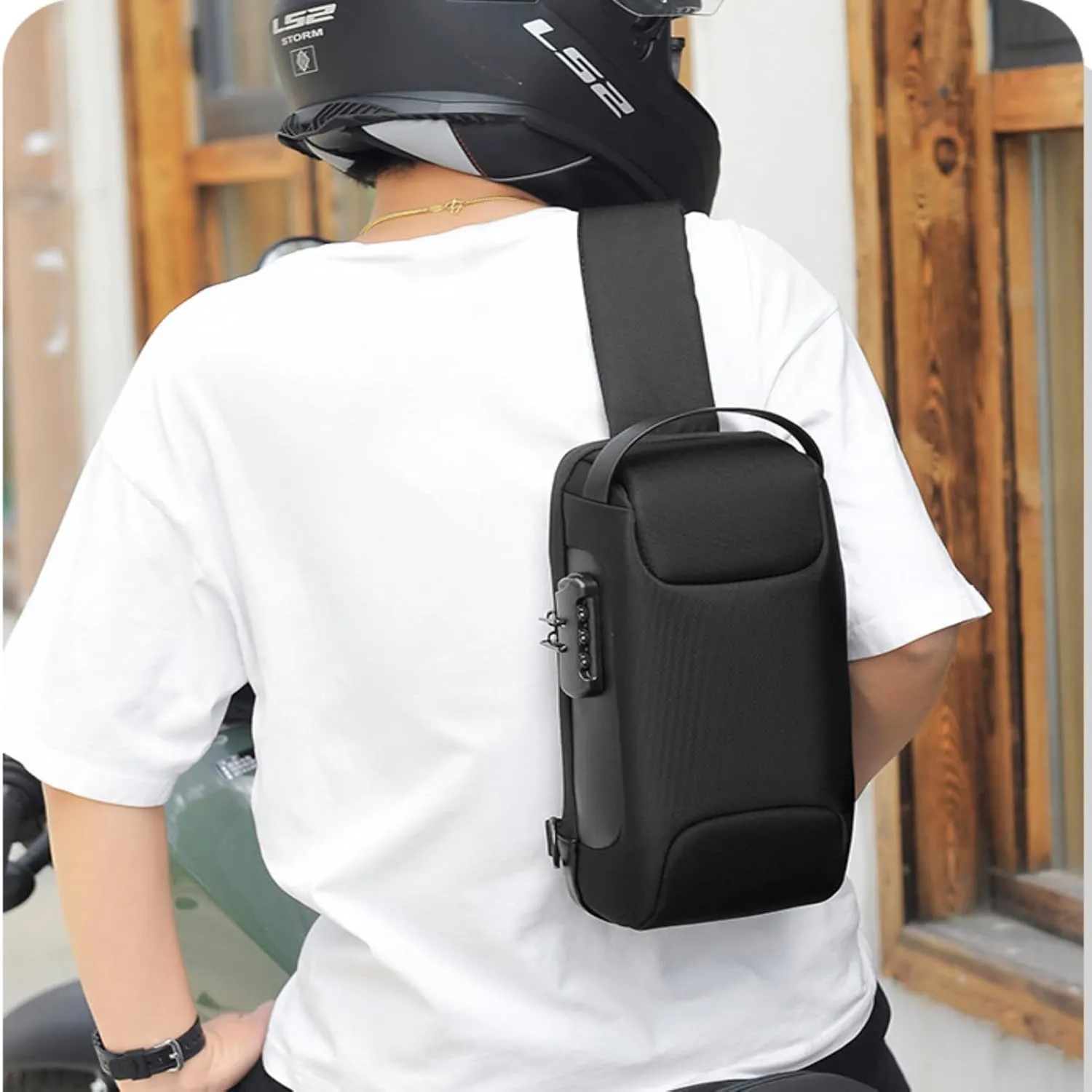 Waterproof Sling Bag for Men and Women,Chest Bag Shoulder Backpack Crossbody Backpack Hiking Daypack Motorcycle Bag(Oxford Cloth Black)
