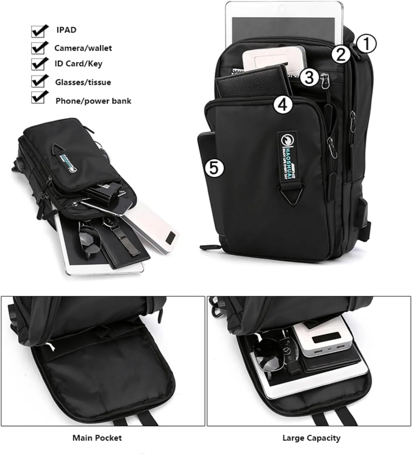 Waterproof Sling Bag for Men and Women,Chest Bag Shoulder Backpack Crossbody Backpack Hiking Daypack Travel Backpack Messenger Bag(Green)