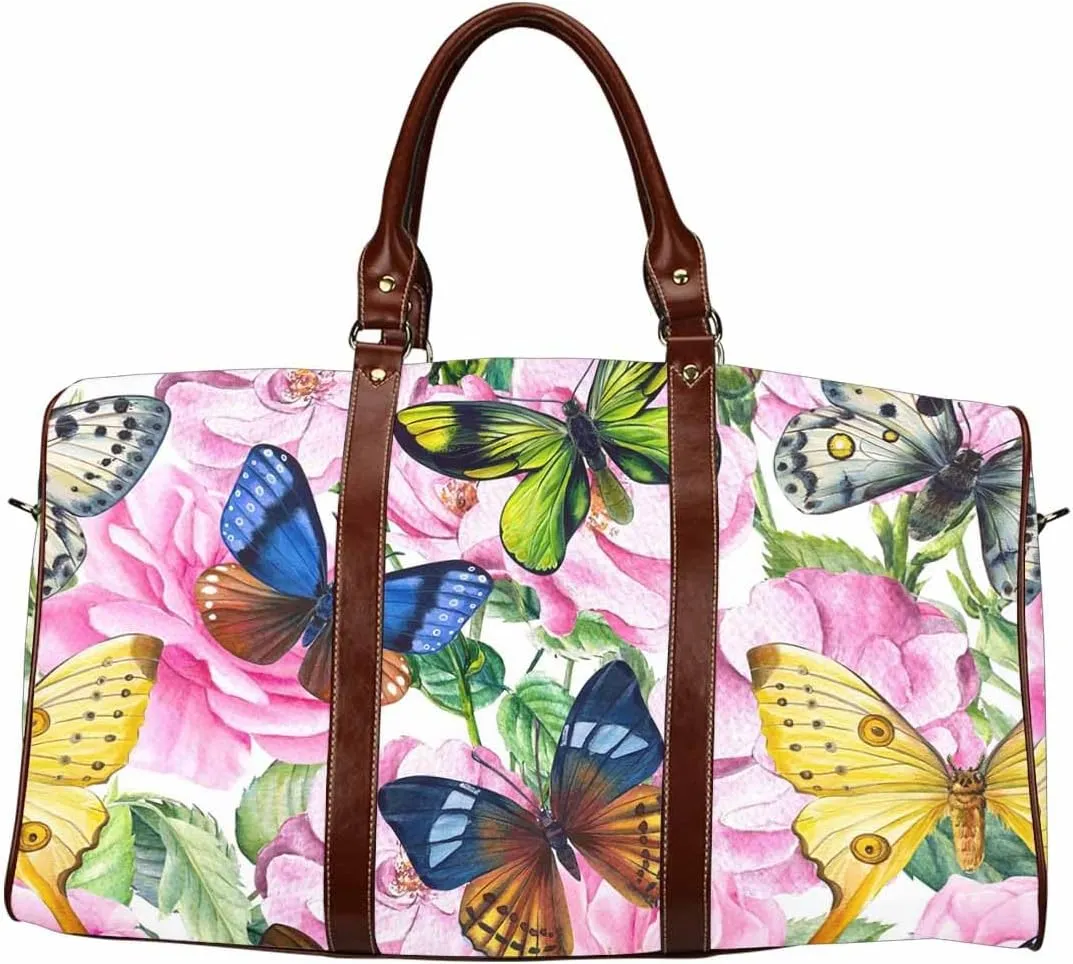 Weekender Bags For Women Roses And Butterflies Foldable Travel Duffle Bag For Women, Small Gym Bag Travel Duffle Bag Carry On Weekender Bag With Compartment(Type-4,18.62"x 8.5"x 9.65")