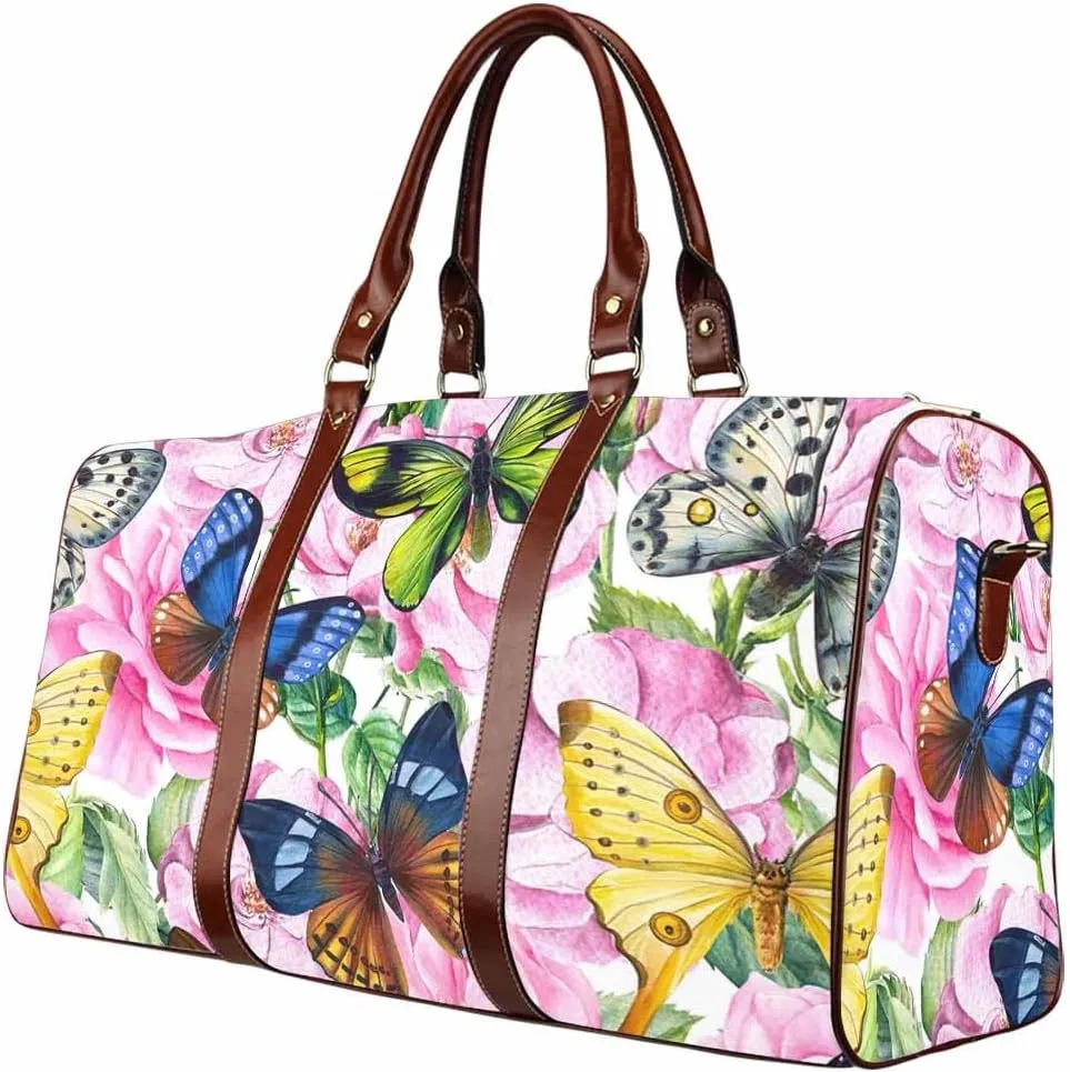 Weekender Bags For Women Roses And Butterflies Foldable Travel Duffle Bag For Women, Small Gym Bag Travel Duffle Bag Carry On Weekender Bag With Compartment(Type-4,18.62"x 8.5"x 9.65")