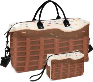 Weekender Bags Travel Duffel Gym Bag Chocolate Ice Cream Waffle Carry on Overnight Tote Bag with Toiletry Bag for Airplane Travel Trip Gym Yoga