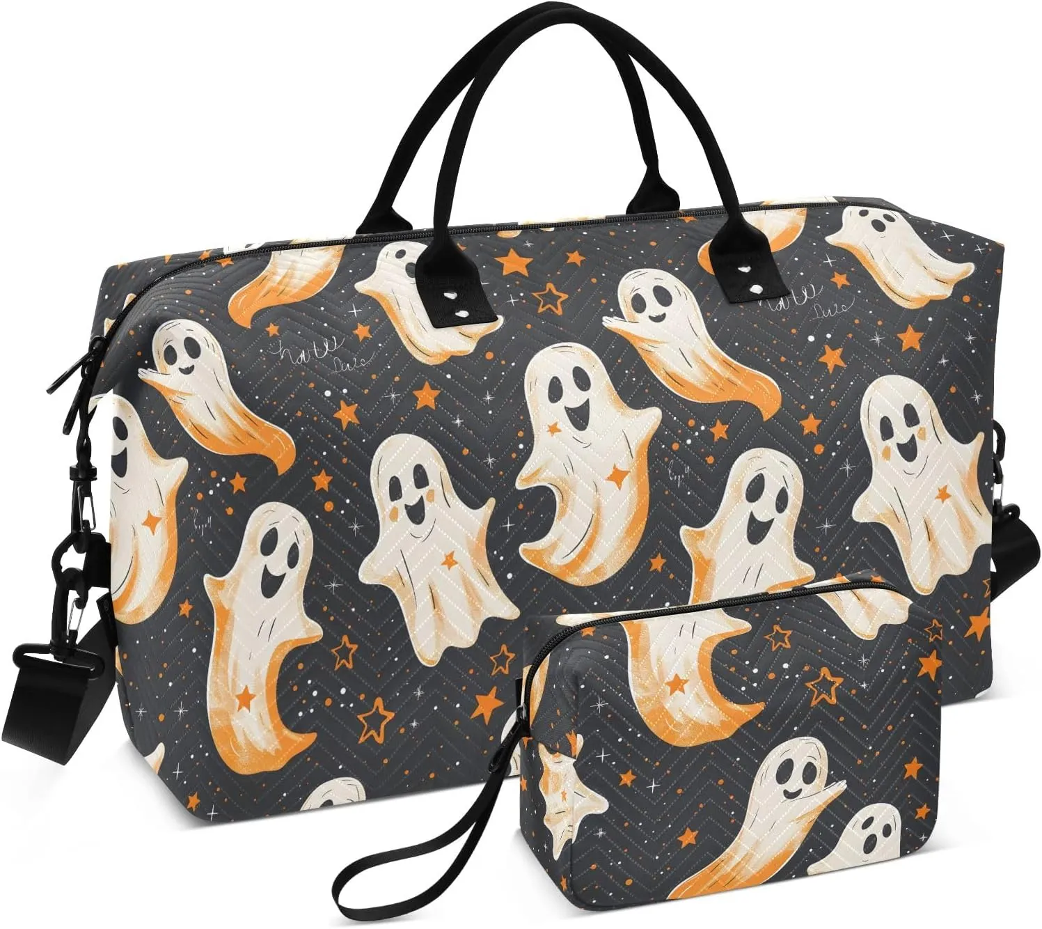 Weekender Bags Travel Duffel Gym Bag Ghost Carry on Overnight Tote Bag with Toiletry Bag for Airplane Travel Trip Gym Yoga