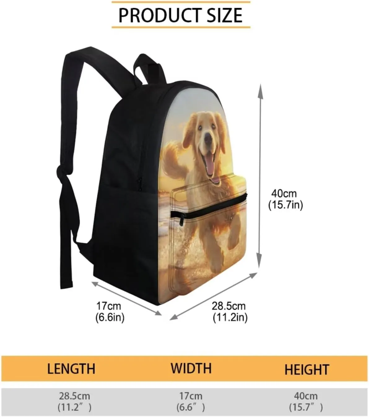 WELLFLYHOM 3 Pcs School Back Pack Golden Retriever School Bag Cute Bookbag for Kids Boy Girls with Lunch Box Pencil Case Middle Elementary Junior School Backpack Daycare Bags Back to School