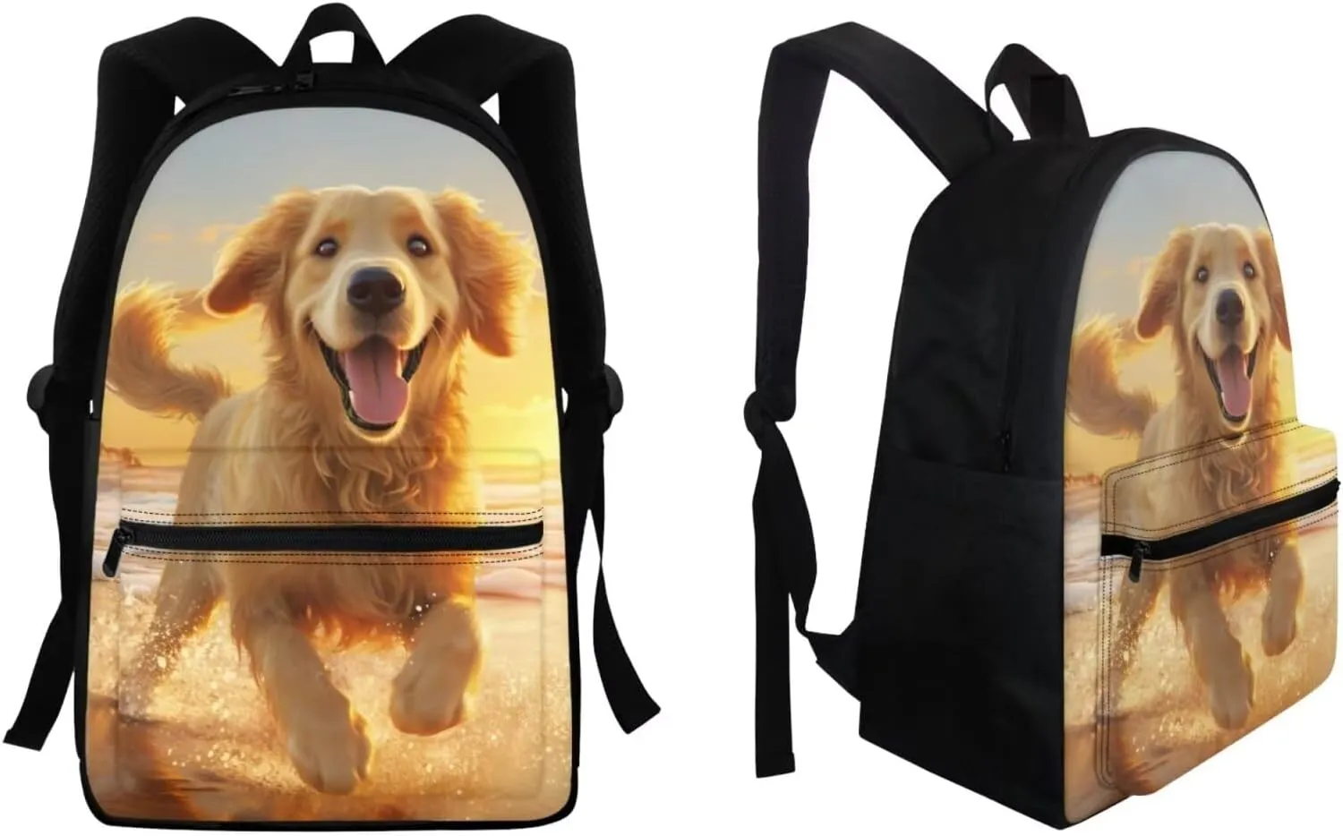 WELLFLYHOM 3 Pcs School Back Pack Golden Retriever School Bag Cute Bookbag for Kids Boy Girls with Lunch Box Pencil Case Middle Elementary Junior School Backpack Daycare Bags Back to School