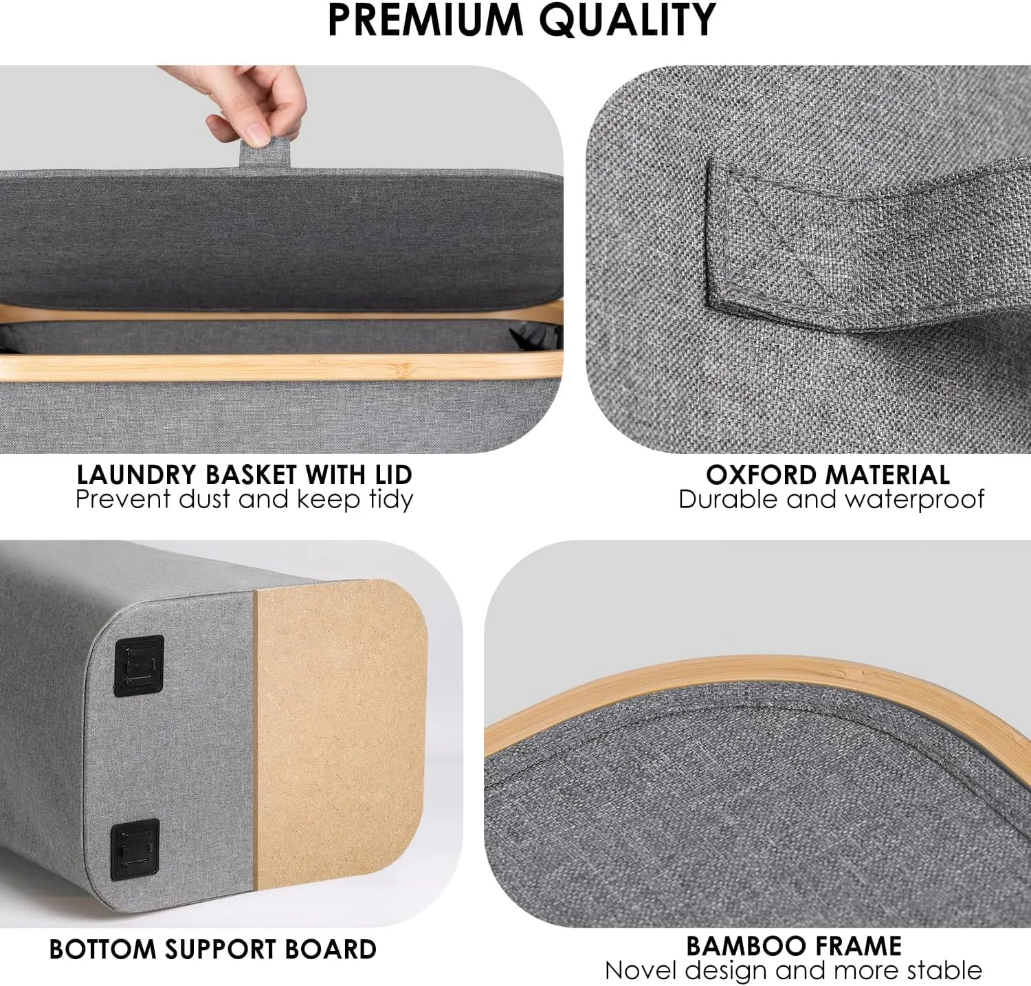WELTRXE Gray Laundry Hamper with Lid and Wheels, 110L Large Rolling Laundry Basket with Extended Handles Foldable Dirty Clothes Hamper Wheeled Narrow Corner Clothes Bins for Bedroom Dorm Laundry Room