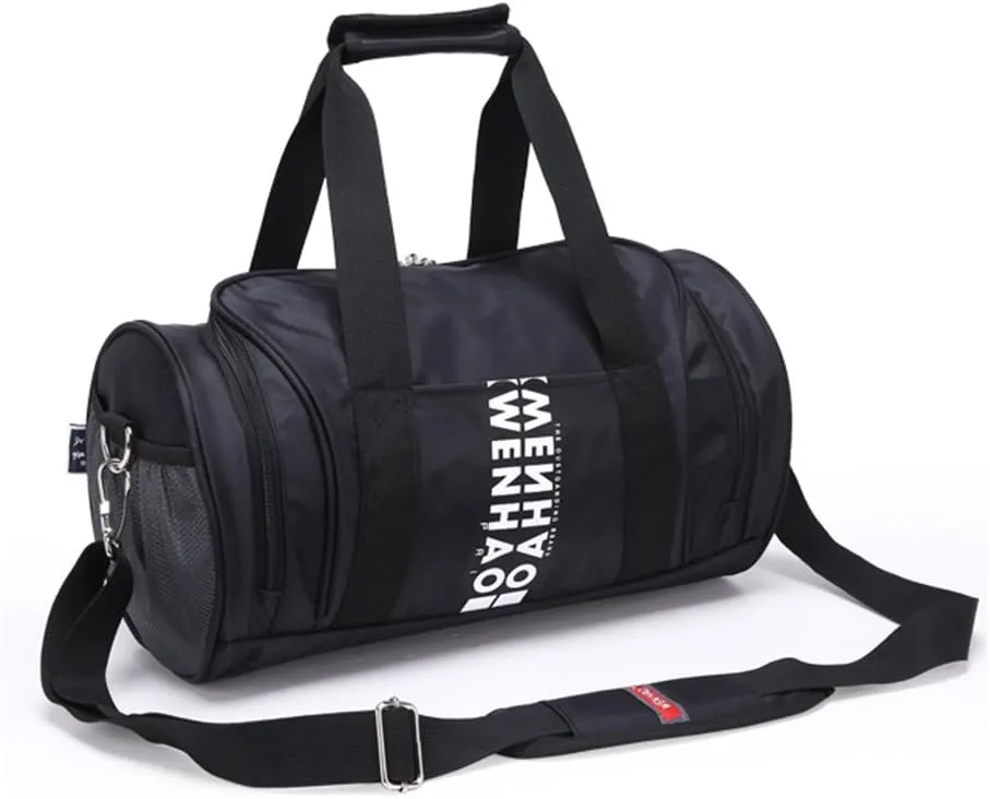 WENHAO Travel Small Duffel Sports Gym Luggage Bag For Women (Medium, Black with shoes compartment)