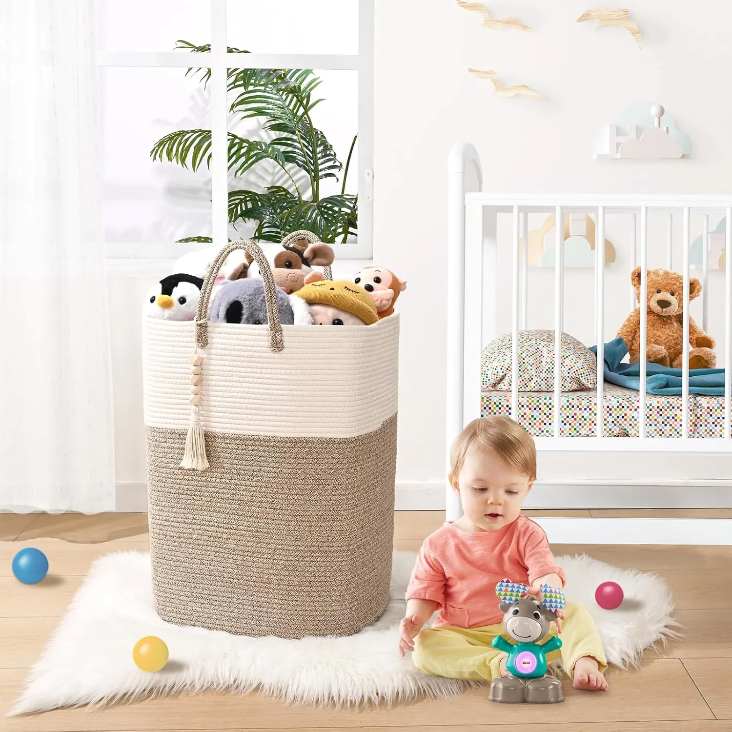 WENMER Woven Laundry Basket for Clothes, 65L Large Rectangle Laundry Hampers, Nursery Storage Basket for Baby Toys, Tall Dirty Clothes Hamper for Bedroom Aesthetic, Laundry Room Organization