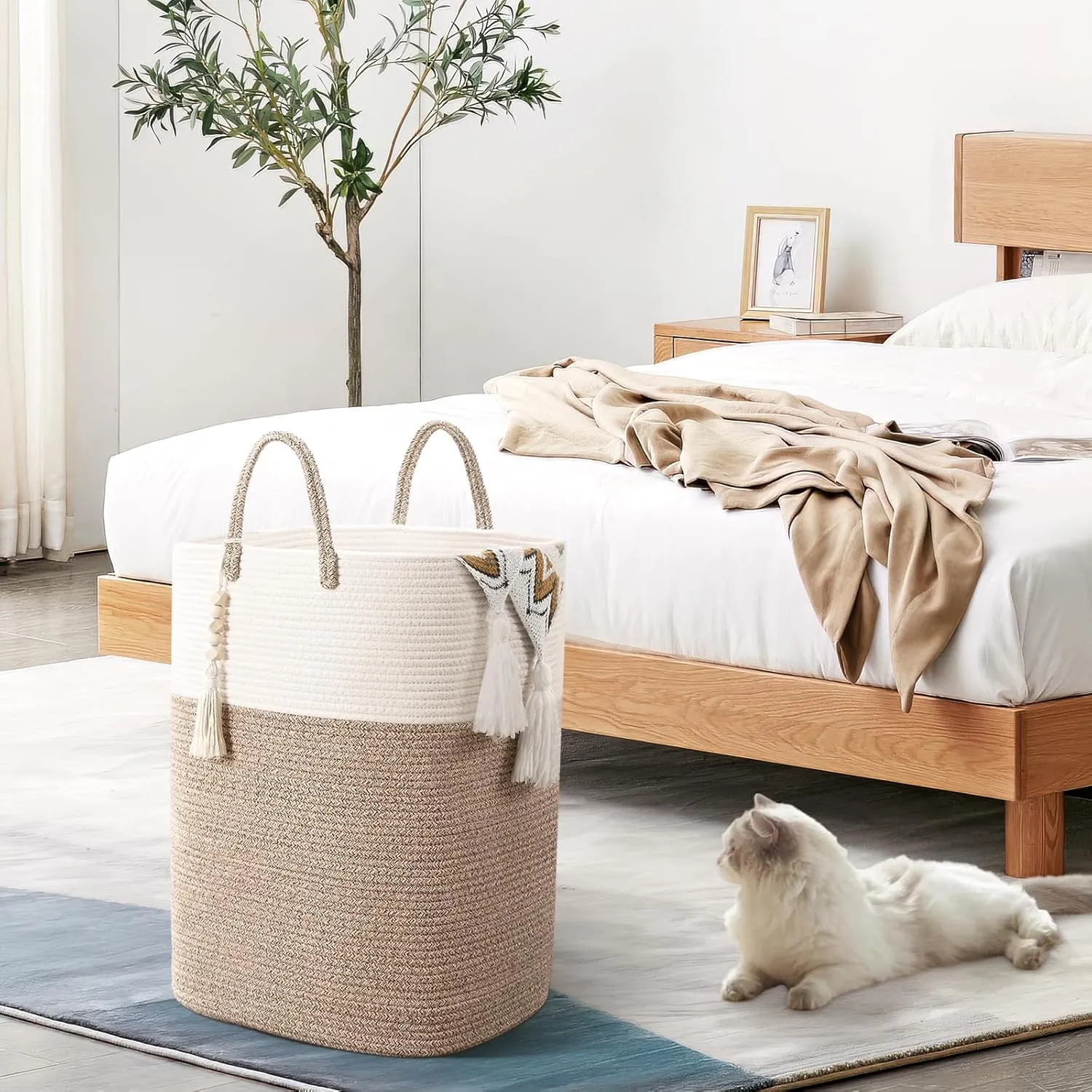 WENMER Woven Laundry Basket for Clothes, 65L Large Rectangle Laundry Hampers, Nursery Storage Basket for Baby Toys, Tall Dirty Clothes Hamper for Bedroom Aesthetic, Laundry Room Organization