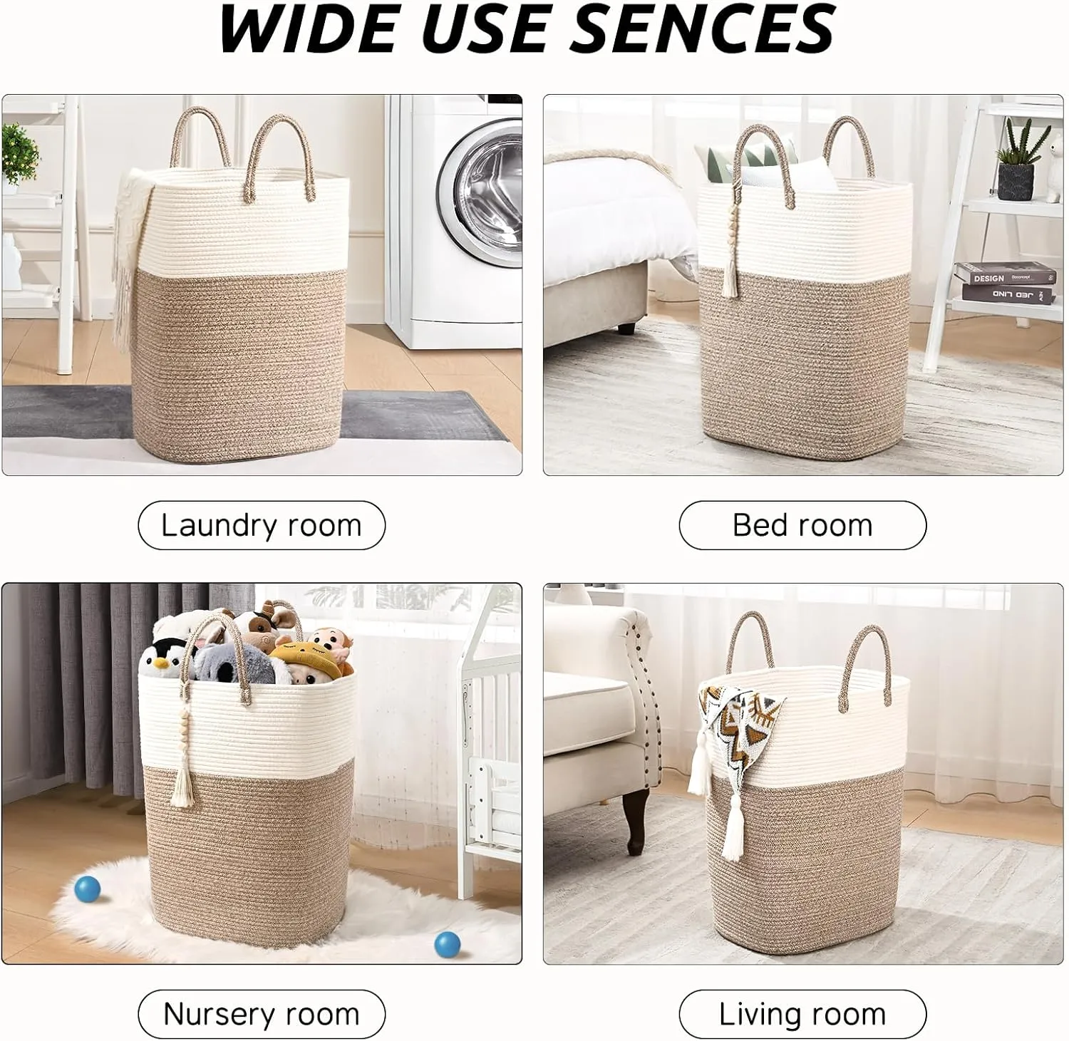 WENMER Woven Laundry Basket for Clothes, 65L Large Rectangle Laundry Hampers, Nursery Storage Basket for Baby Toys, Tall Dirty Clothes Hamper for Bedroom Aesthetic, Laundry Room Organization