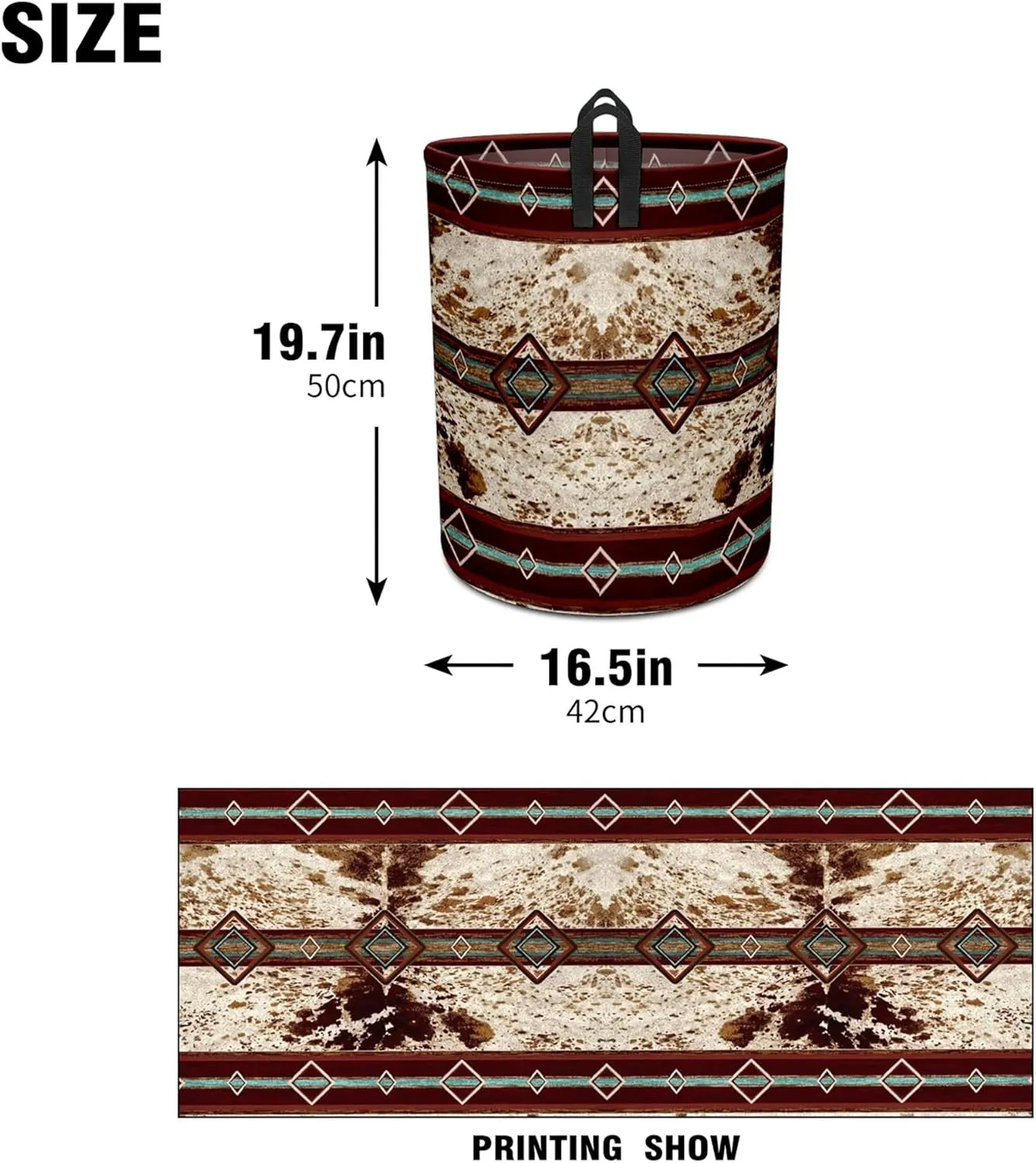 Western Aztec Cow Print Baby Laundry Hamper,Laundry Basket,Waterproof Storage Bin for Bedroom,Clothes Organizer Basket,Toys Box,Room Decor