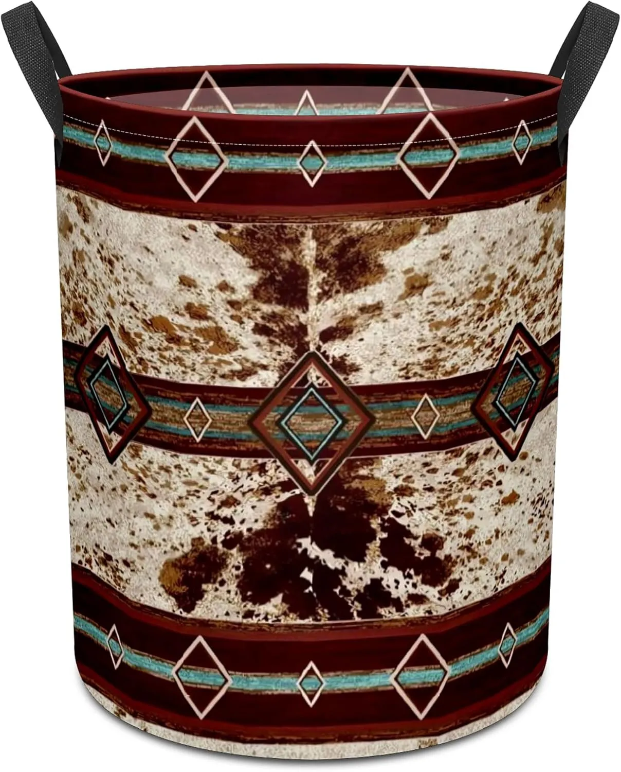 Western Aztec Cow Print Baby Laundry Hamper,Laundry Basket,Waterproof Storage Bin for Bedroom,Clothes Organizer Basket,Toys Box,Room Decor