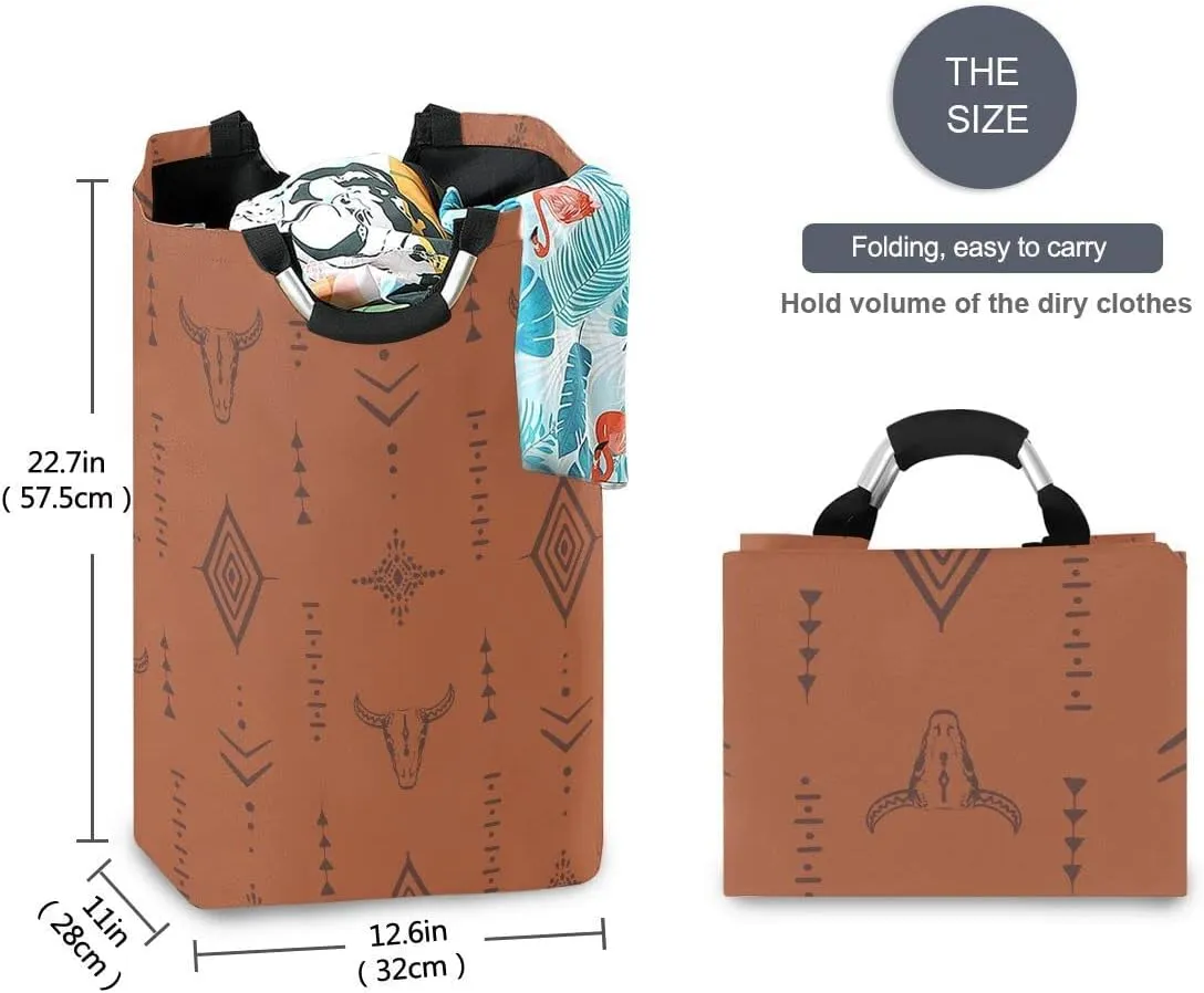 Western Bull Boho Large Laundry Hamper Basket, Collapsible Laundry Bag Storage Bins Baskets with Handles for Laundry, Bedroom, Home Decor