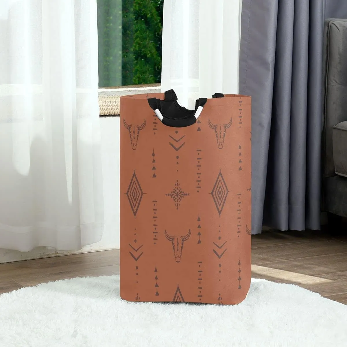 Western Bull Boho Large Laundry Hamper Basket, Collapsible Laundry Bag Storage Bins Baskets with Handles for Laundry, Bedroom, Home Decor